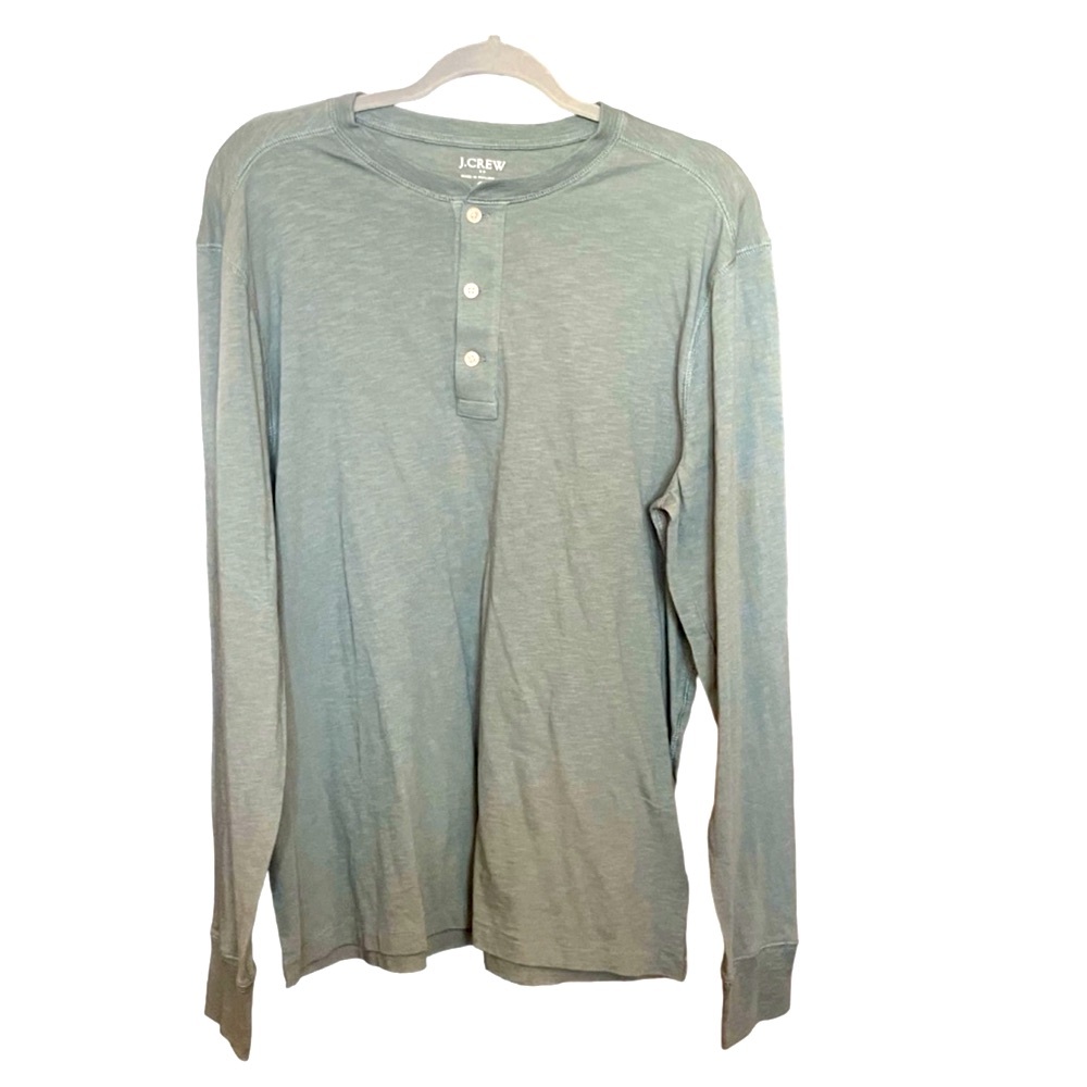 Men's J.Crew Pastel Green Long Sleeve Polo T-Shirt 100% Cotton Size L